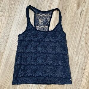 Y2K Abercrombie & Fitch Lace Racerback Swing Tank Top - S - Navy